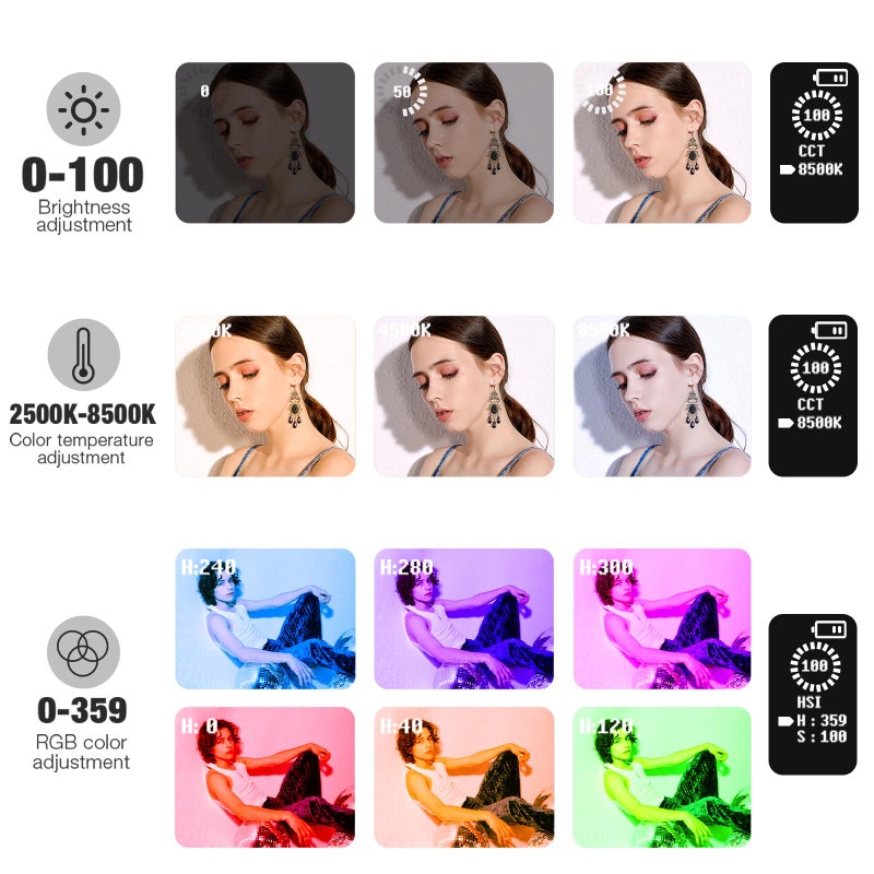 Pixel G1s RGB Video Light with APP Control, 12W 6400mAh 210 Minutes Rechargeable Battery LED Camera Light, 10 Common Lighting Effects, CRIâ‰¥97 2500-8500K LED Video Light with Aluminum Alloy Body - Image 5